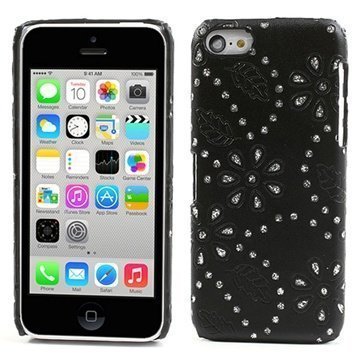 iPhone 5C Bling Diamond Kova Nahkasuoja Musta