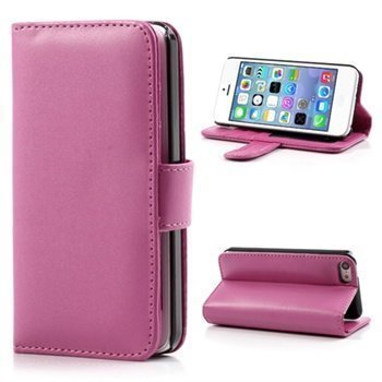 iPhone 5C Glossy Wallet Nahkakotelo Kuuma Pinkki