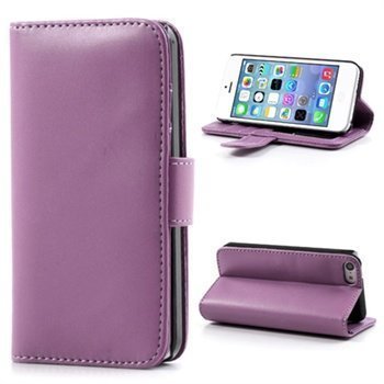 iPhone 5C Glossy Wallet Nahkakotelo Violetti