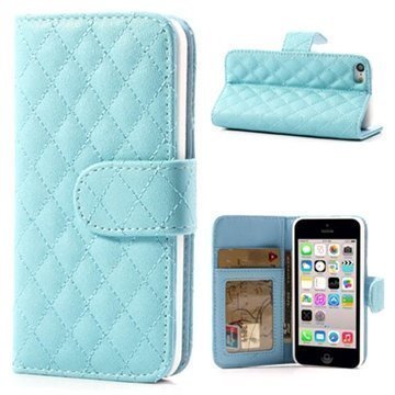 iPhone 5C Grid Wallet Nahkakotelo Baby Blue