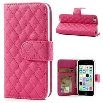 iPhone 5C Grid Wallet Nahkakotelo Kuuma Pinkki