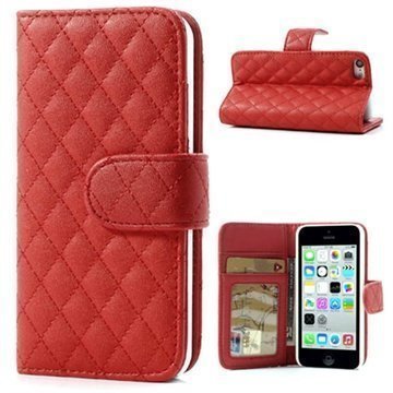 iPhone 5C Grid Wallet Nahkakotelo Punainen