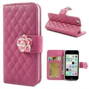 iPhone 5C Rhombus Wallet Nahkakotelo Kuuma Pinkki