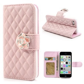 iPhone 5C Rhombus Wallet Nahkakotelo Pinkki