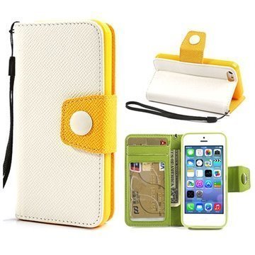 iPhone 5C Two-Tone Wallet Nahkakotelo Keltainen / Valkoinen