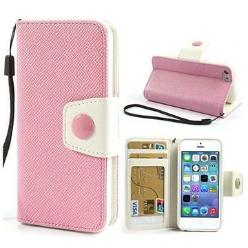 iPhone 5C Two-Tone Wallet Nahkakotelo Valkoinen / Pinkki