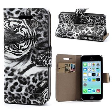 iPhone 5C Wallet Nahkakotelo Tiger Harmaa