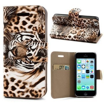 iPhone 5C Wallet Nahkakotelo Tiger Ruskea