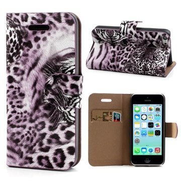 iPhone 5C Wallet Nahkakotelo Tiger Violetti