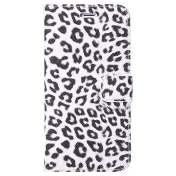 iPhone 6 Plus / 6S Plus Wallet Nahkakotelo Leopard Valkoinen