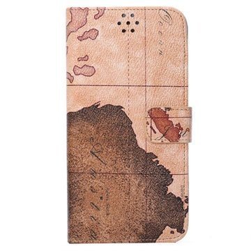 iPhone 6 Plus / 6S Plus World Map Wallet Nahkakotelo Ruskea