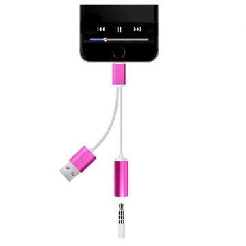 iPhone 7/7 Plus Lightning to 3.5mm Audio & Charging Adapter Hot Pink